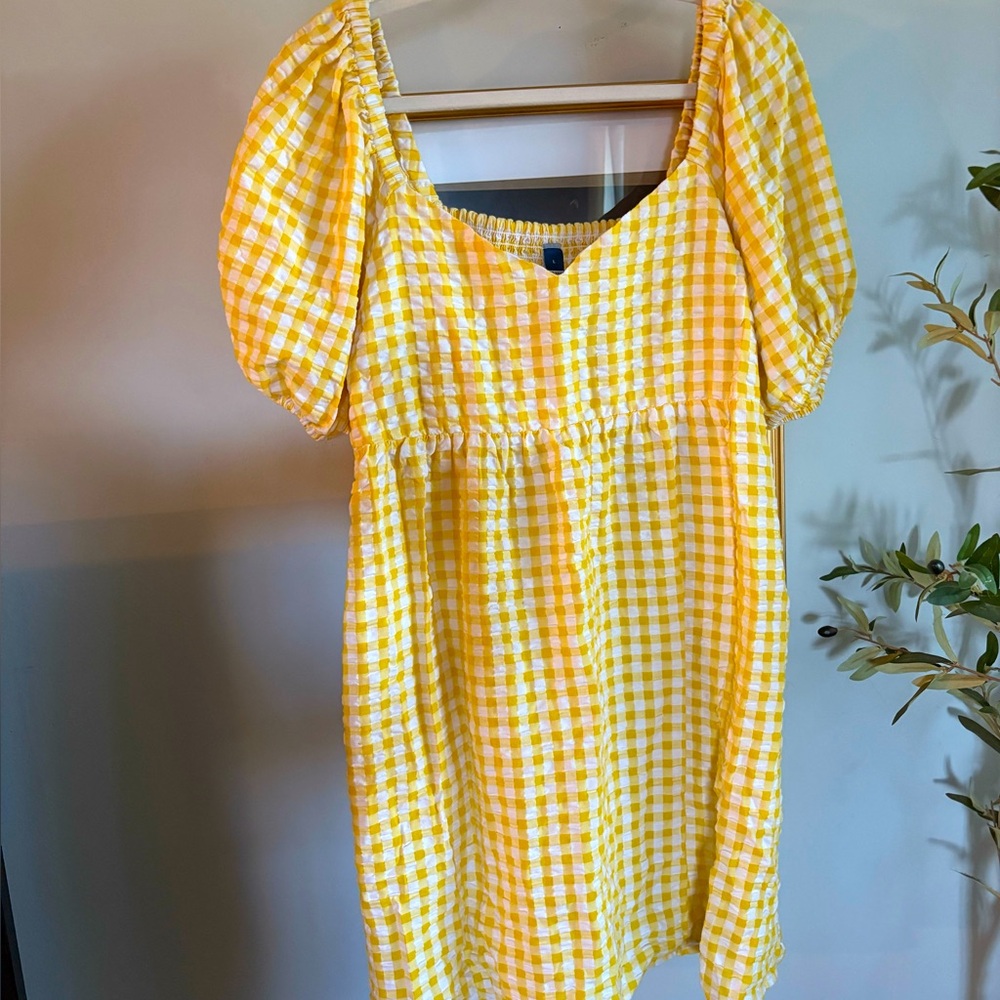 Yellow Gingham Puff Sleeve Dress